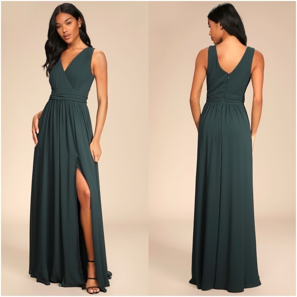 LULU’S Thoughts Of Hue Emerald Green Surplice Maxi Dress
